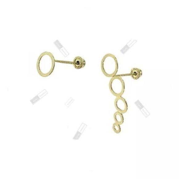 Asymmetrical Circle Earrings in Solid 14K Gold • Modern Drop Design. - Picture 4 of 8